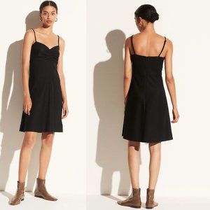 Vince Ruched Camisole Mini Dress Black Wool Blend A-line Skirt Small